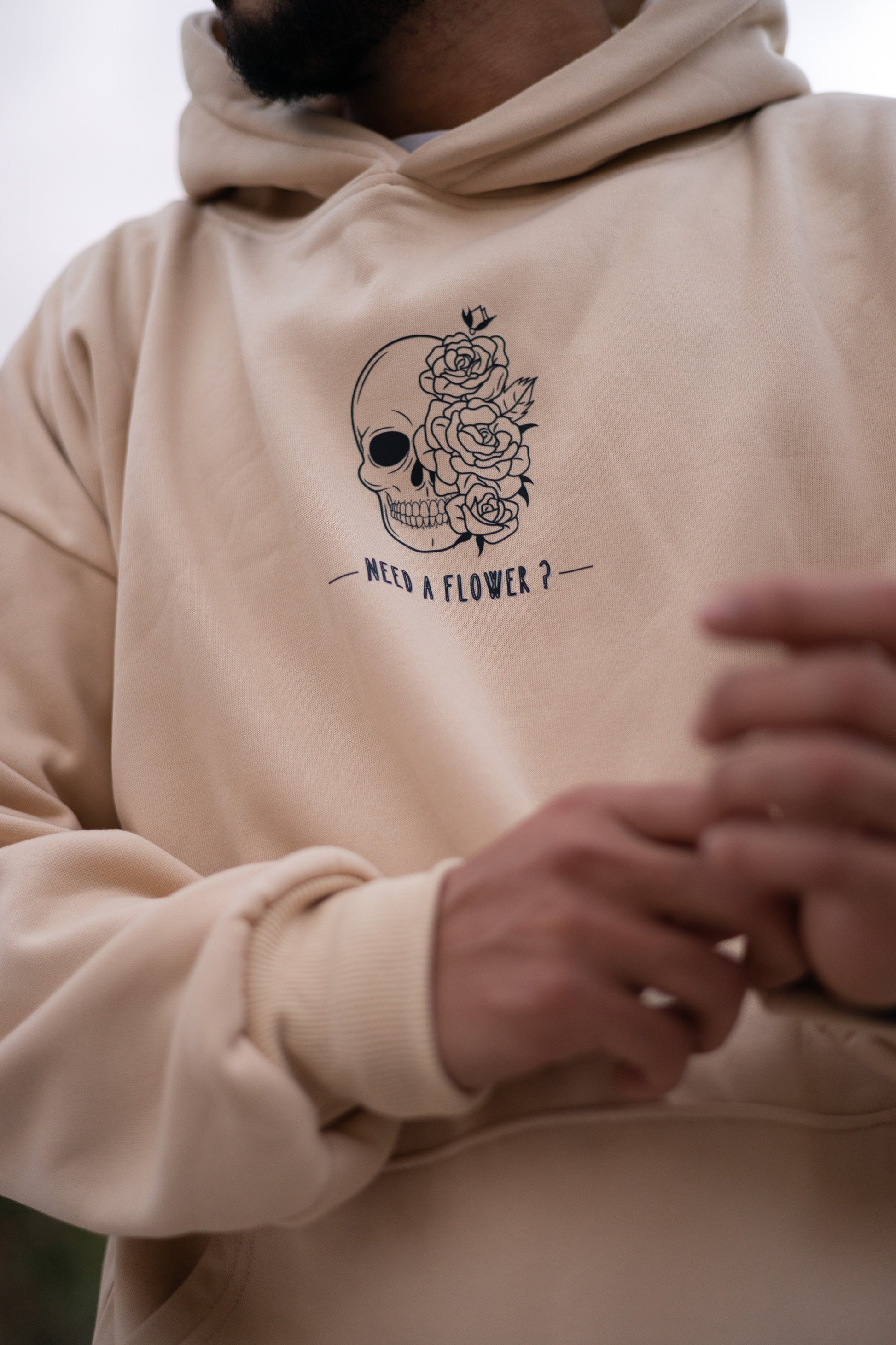 Oversized Beige Hoodie Melton Cotton High Quality Material and finished double stitched 